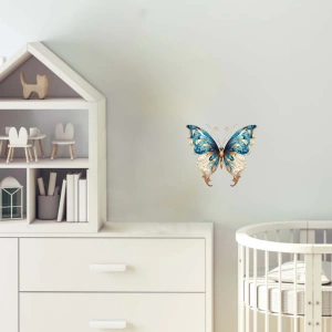 İşlemeli Mavi Kelebek Duvar Stickerı