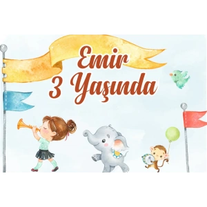 Fil ve Maymun Temalı Doğum Günü Afişi 50X70 cm