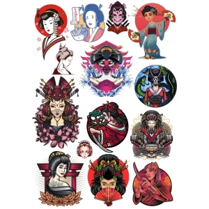 Japon Kadınları Sticker Set 15 Parça Telefon, Tablet, Defter, Laptop Sticker