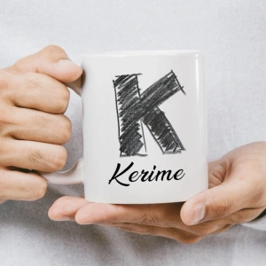 K Harfi Karakalem İsme Özel Kupa