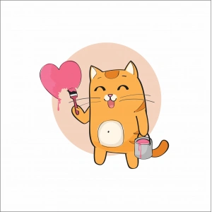 Kalbi Boyayan Kedi Sticker