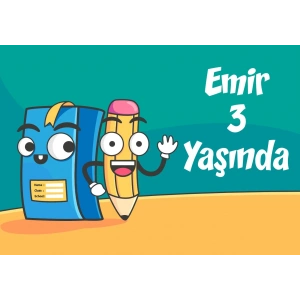 kalem ve defter teamlı doğum günü afişi 50X70 cm