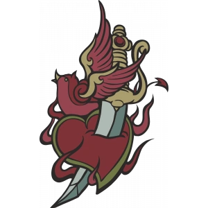 Kalp İçinde Bıçak Sticker 10x10 cmRenkli Sticker