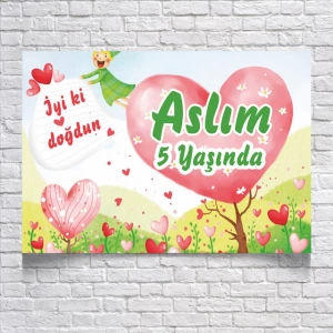 Kalp Temalı Doğum Günü Afişi 100x150 Cm