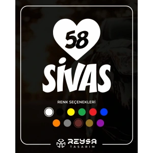 Kalpli 58 Sivas Araba Sticker 17x17 Cm Beyaz