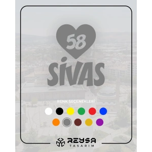 Kalpli 58 Sivas Araba Sticker 17x17 Cm Gri