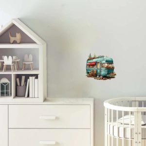 Kamp Ateşli Çam Ağaçlı Karavan Stickerı