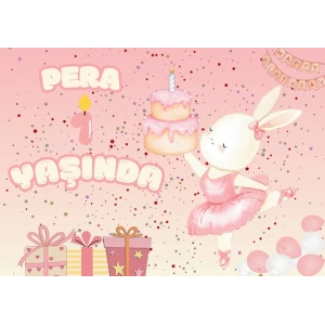 Tavşan ve Pasta Temalı Doğum Günü Afişi 35X50 cm