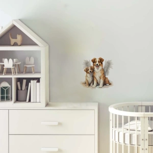 Kanatlı Anne ve Yavru Köpekler Duvar Stickerı