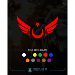 Kanatlı Türk Bayrağı Araba Sticker 17x17 Cm Kırmızı