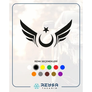 Kanatlı Türk Bayrağı Araba Sticker 17x17 Cm Siyah