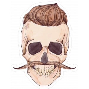 Bıyıklı Kurukafa Sticker 10x10 cmRenkli Sticker