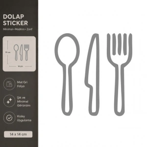 Kaşık Bıçak Çatal Mat Gri Dekoratif Folyo Sticker 14x14 cm
