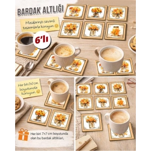 Kavonozda Çiçekler 7x7 – 6’lı Set Dekoratif Kare Tasarım