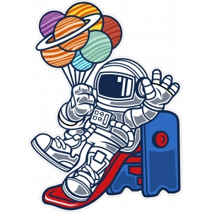 Kaydıraktan Kayan Astronot Sticker 10x10 cmRenkli Sticker