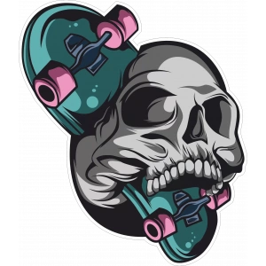 Kaykay ve Kurukafa Sticker 10x10 cmRenkli Sticker