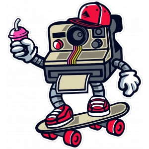 Kaykaycı Fotoğraf Makinesi 10x10 cmRenkli Sticker