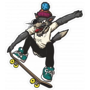 Kaykaycı Kurt Sticker 10x10 cmRenkli Sticker