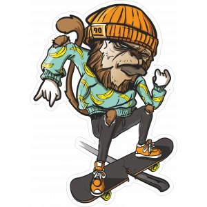 Kaykaycı Maymun Sticker 10x10 cmRenkli Sticker