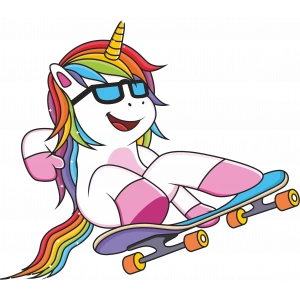 Kaykaylı Unicorn Sticker 10x10 cmRenkli Sticker