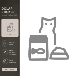 Kedi Maması Mat Gri Dekoratif Folyo Sticker 14x14 cm