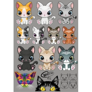Kedi Sticker Set-3 15 Parça Telefon, Tablet, Defter, Laptop Sticker