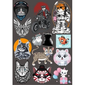 Kediler Sticker Set-16 16 Parça Telefon, Tablet, Defter, Laptop Sticker