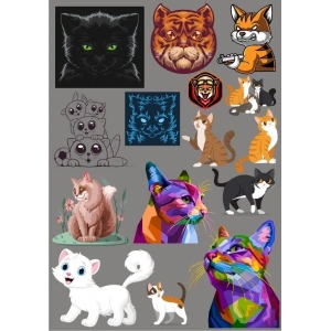 Kediler Sticker Set 7 16 Parça Telefon, Tablet, Defter, Laptop Sticker