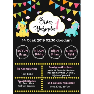 Sevimli Unicorn Temalı Yaş Panosu