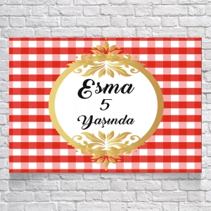 Kırmızı Beyaz Desenli Doğum Günü Afişi 50X70 cm