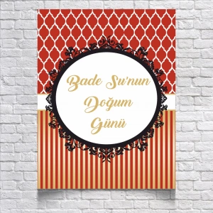 Kırmızı Çizgili Doğum Günü Afişi 35X50 cm