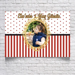 Kırmızı Çizgili Doğum Günü Afişi 35X50 cm