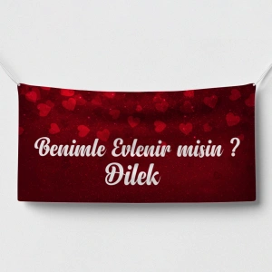 Kırmızı Kalp Temalı Benilme Evlenir misin Afişi 200x100 Cm