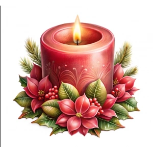 Kırmızı Noel Çiçekli Mum Duvar Stickerı