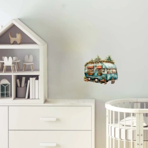 Kırmızı Tavanlı Çam Ağaçlı Karavan Stickerı