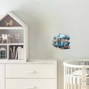 Kış Manzaralı Mavi Karavan Duvar Stickerı