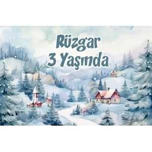 Kış ve Evler Temalı Doğum Günü Afişi 35X50 cm