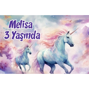 Büyük Unicornlar Temalı Doğum Günü Afişi -4 35X50 cm
