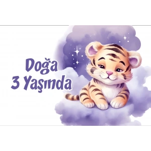 Mor Sevimli Kaplan Doğum Günü Afişi 70X100 cm