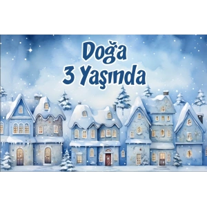 Kış ve Evler Temalı Doğum Günü Afişi 35X50 cm