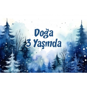 Kış ve Orman Temalı Doğum Günü Afişi 100X150 cm