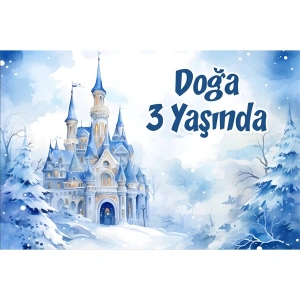 Kış ve Şato Temalı Doğum Günü Afişi 100X150 cm