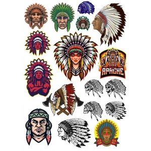 Kızıl Derili Apachi Sticker Set-4 15 Parça Telefon, Tablet, Defter, Laptop Sticker