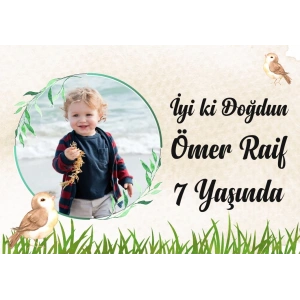 Kuş ve Orman Temalı Doğum Günü Afişi 100X150 cm