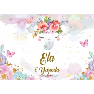 Fil Temalı Doğum Günü Afişi 100X150 cm