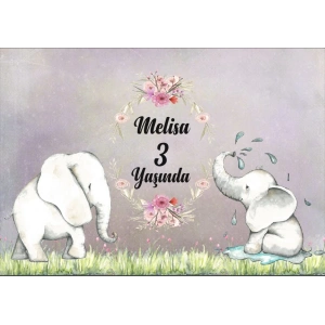 Sevimli Fil Temalı Doğum Günü Afişi 35X50 cm