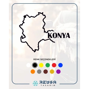 Konya Harita Araba Sticker 17x17 Cm Siyah