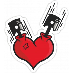 motor ve kalp sticker 10x10 cmRenkli Sticker