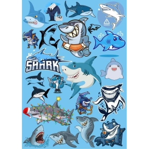 Köpek Balığı Sticker Set 16 Parça Telefon, Tablet, Defter, Laptop Sticker