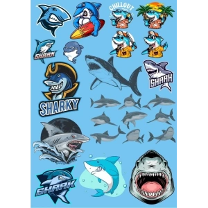 Köpek Balığı Sticker Set-3 17 Parça Telefon, Tablet, Defter, Laptop Sticker